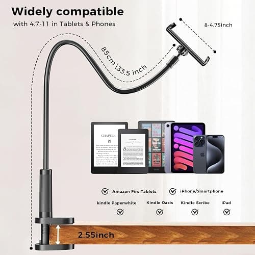 Locthal Kindle Holder with Page Turner Ring, Tablet Holder for Reading Acessories in Bed with Slient Remote Clicker, eReader Stand Compatible with Fire iPad iPhone thumbnail 7