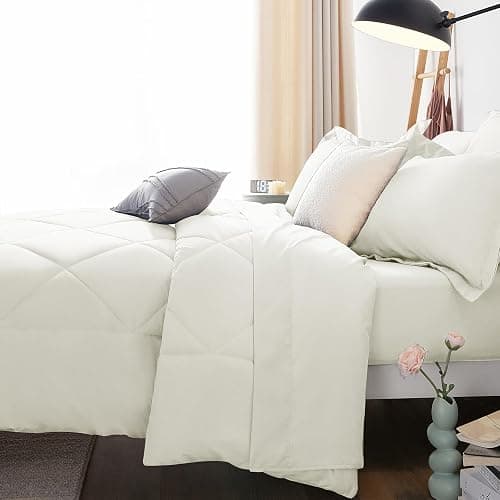 CozyLux Queen Comforter Set Ivory - Bed in a Bag Queen Size 7 Pieces, Luxury Soft Bed Set for All Seasons, Bedding Set with Down Alternative Comforter, Sheets, Pillowcases & Shams thumbnail 4