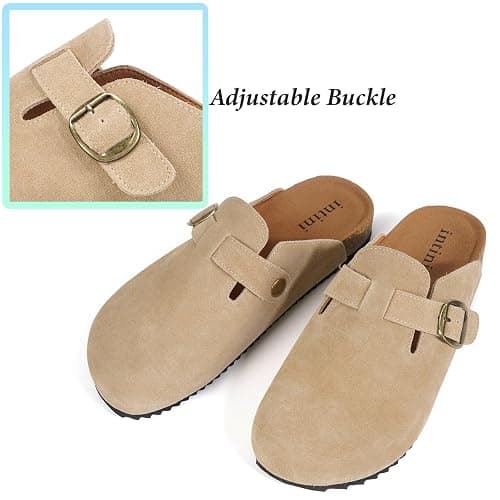 Intini Womens Suede Clogs Mens Leather Mules Unisex Cork Footbed Sandals with Arch Support thumbnail 6