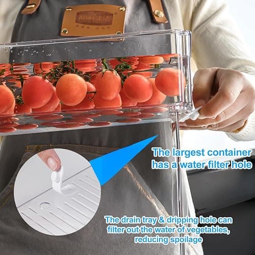 Pure Future 10-Pack Fridge Organizers and Storage with Lids - Clear Plastic Refrigerator Bins with Drain Trays - Stackable Produce Saver for Fruit, Veggies and Pantry, BPA-Free thumbnail 5
