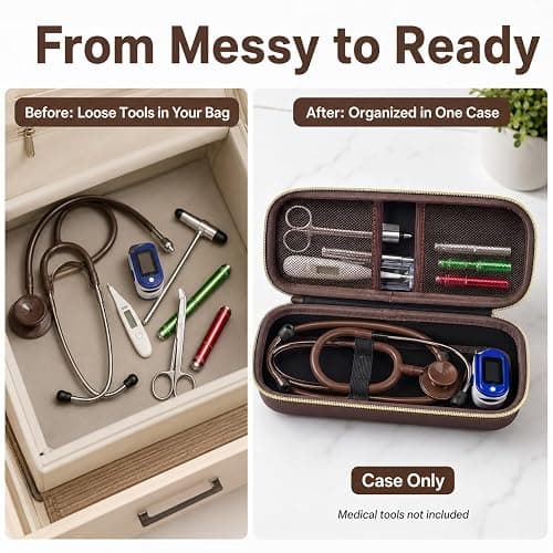 Stethoscope Case for 3M Littmann Classic III Monitoring/Lightweight II S.E/Cardiology IV Diagnostic/for MDF Acoustica Stethoscopes, Holder for Nurse Doctor Essentials & Medical Accessories, Brown thumbnail 5