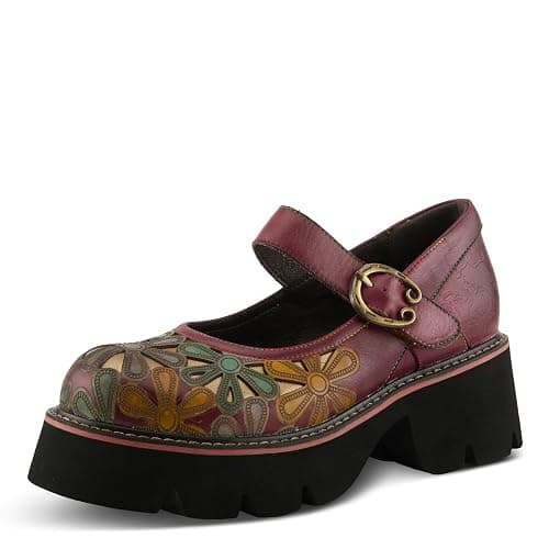 L'Artiste BUSYBEE Hand-Painted Mary Jane – Floral Leather Platform with Chunky Lug Sole - Image 1