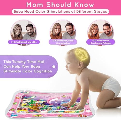 Infinno Baby Water Play Mat, Tummy Time Sensory Toy for Newborn 3-9 Months | Leakproof liquid filled cushion, encourages neck strength and motor skills, easy fill and drain, infant gift idea thumbnail 4
