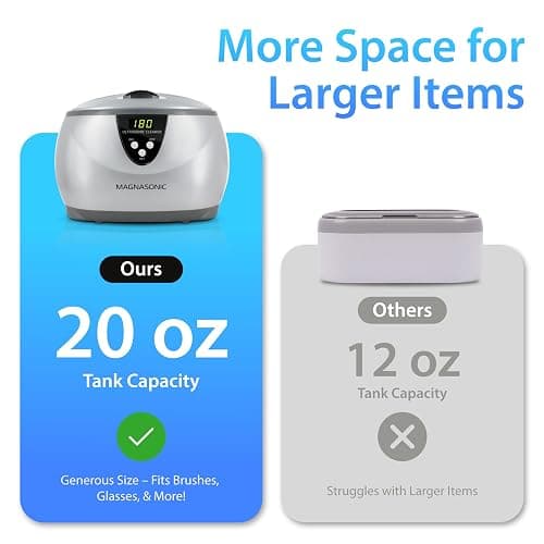 Magnasonic Ultrasonic Cleaner - 20oz Stainless Steel Tank, Digital Timer, 5 Cleaning Modes, Ultrasonic Jewelry Cleaner for All Jewelry, Eyeglasses, Watches, Dentures, Retainers & More thumbnail 7