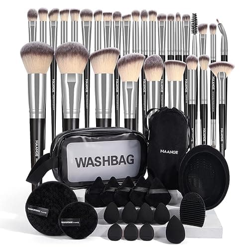 MAANGE Makeup Brushes, 49 Pcs Makeup Tool Set Premium Synthetic Makeup Brush Set Foundation Powder Concealers Eye Blush Make Up Brush Kit (Black/Silver, 49 Piece Set) - Black/Silver - Image 1
