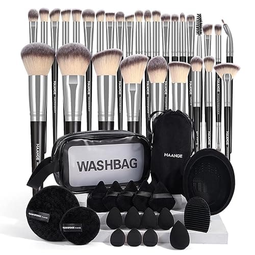 MAANGE Makeup Brushes, 49 Pcs Makeup Tool Set Premium Synthetic Makeup Brush Set Foundation Powder Concealers Eye Blush Make Up Brush Kit (Black/Silver, 49 Piece Set) - Black/Silver - Image 1