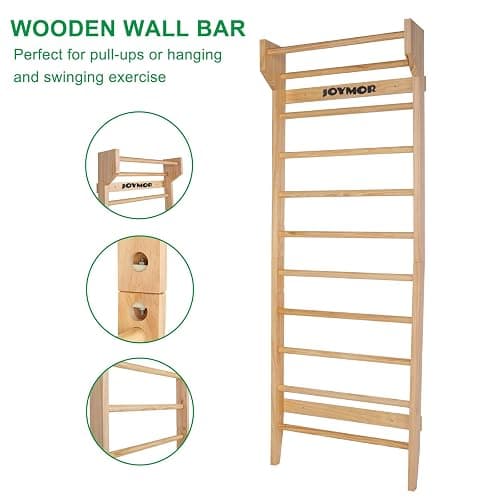 JOYMOR Gymnastics Wood Stall Bar, Multi-use Swedish Ladder- Wall Mounted Pull Up Bar-Physical Therapy for Stretching and Various Exercises,Indoor Home Gym Workout Yoga thumbnail 3