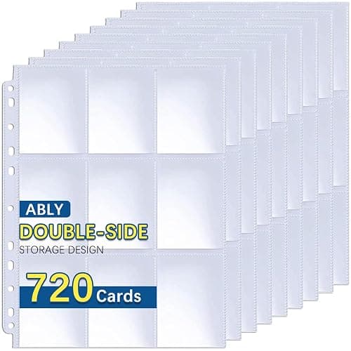 ABLY 720 Pocket Double Sided Card Sleeves, 9-Pocket, for 3 Ring Binder | 40 pages, trading card protector sheets for Pokemon, baseball, Skylanders, clear plastic, fit 3-ring binder - Image 1