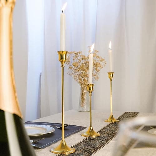 Metal Candle Holders for Candlesticks Taper Candlestick Holders Set Vintage Decorative Centerpiece Candelabra Tall Candle Stands (Gold, 2 Sets (6 pcs)) thumbnail 2