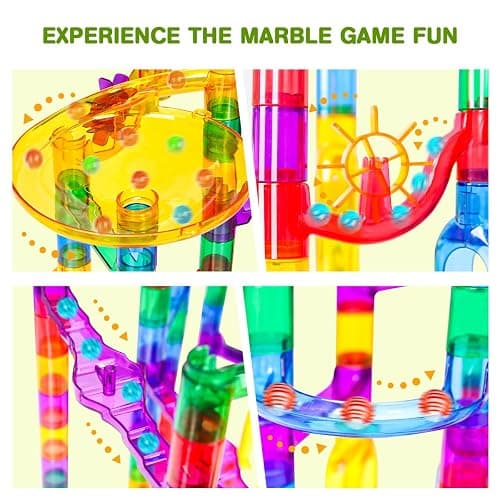 Meland Marble Run - 132Pcs Marble Maze Game Building Toy for Kid, Marble Track Race Set & STEM Learning Toys for Boy Girl Age 3 4 5 6 7 8 9+ (102 Translucent Marbulous Pcs & 30 Glass Marbles) - 132pcs with Glowing Marbles thumbnail 4