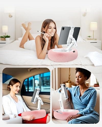 Tablet Pillow Stand, Compatible with 4.7"-12.9" Kindle, iPad, Phone/Tablet, Google, 360° Rotating Phone Holder for Bed, Detachable Bowl, Reading and Relaxation on Bed, Pink, Large (Faux Fur Pillow) thumbnail 2