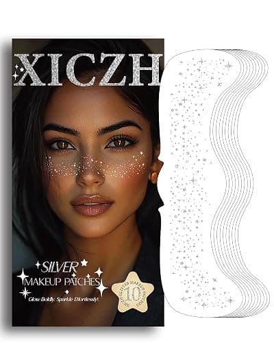 XICZH Glitter Freckles, Body and Face Glitter Makeup Patches for Women Girls, Waterproof Festival Rave Accessories fit Country Concert Outfits (Silver - 10 pcs) - Image 1