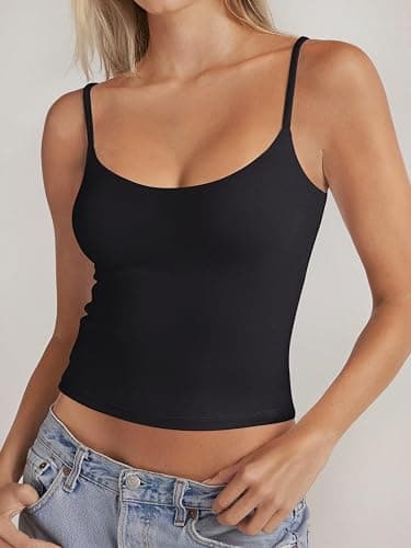 PINKMSTYLE Women's Basic Double Lined Scoop Neck Tank Tops Adjustable Cami Tank Summer Sleeveless Tops thumbnail 2