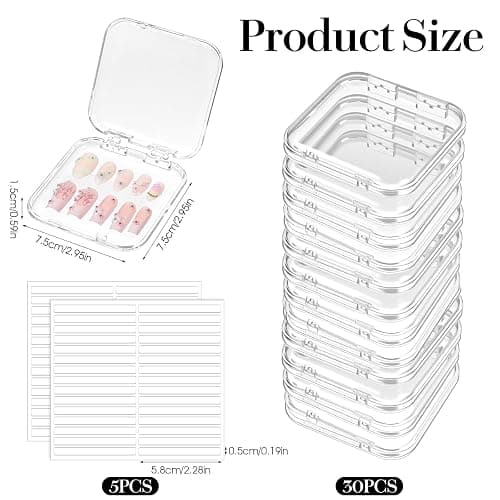 30 PCS Press on Nail Boxes with 5 Pcs Adhesive Double Sided Tape, Clear Acrylic Nail Display Box for Storage Nails Tips Press on Container Plastic Empty Packaging Boxes for Nails Art Home thumbnail 2