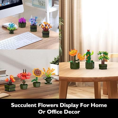 JMBricklayer Flowers Succulents Building Sets for Adults 10001, 12 Pack Tiny Plants Botanical Collection Display for Room Decor, Bonsai Flowers Building Blocks Gifts for Women, Cute Succulents thumbnail 5