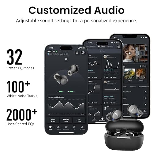 TOZO Upgraded A1 Mini Wireless Earbuds Bluetooth 5.3 Light Weight in Ear IPX5 Waterproof Headphones 2 Mic for AI Calls, Immersive Premium Sound Bass Headset with Charging Case, 32 Presets EQ via App thumbnail 7