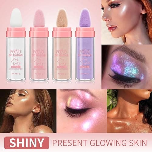 URQT 4 Color Polvo De Hadas Fairy Dust Highlight Patting - Full Body Contouring and Clavicle Pearlescent Patting Powder for Face and Eye, Christmas Sparkling Body Glitter (4 Pack) thumbnail 2