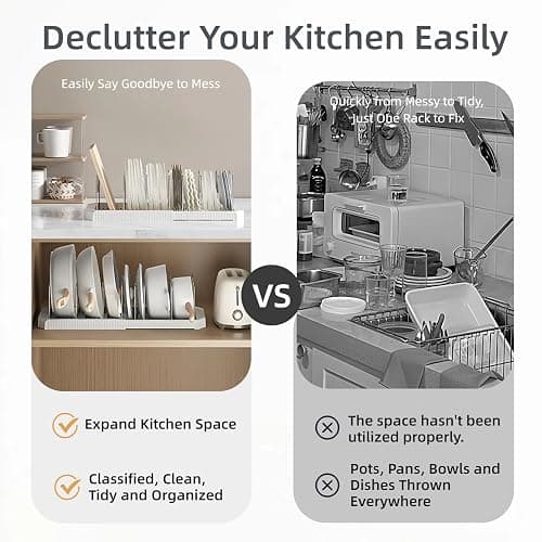 Silanit Expandable Pot and Pan Organizer Rack for Kitchen Cabinet or Under Sink, Adjustable Lid Holder with 7 Dividers, Space-Saving Storage for Renters, Small Homes, and Busy Cooks, White thumbnail 7