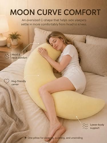 Kysryye Giant Moon Sleep Spoon C-Shaped Body Pillow, 70.8-Inch Maternity Pillow for Side Sleepers, Soft Supportive Full Body Cushion with Removable Cover for Sleeping, Resting and Lounging thumbnail 2