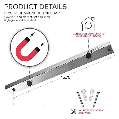 Modern Innovations 16 Inch Stainless Steel Magnetic Knife Bar with Multi-Purpose Functionality as a Knife Holder, Knife Strip, Magnetic Tool Organizer, Art Supply Organizer & Home Organizer - 16 Inch thumbnail 6