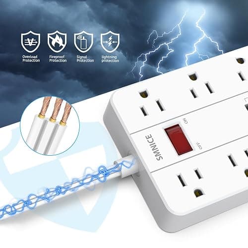 SMNICE Power Strip with USB,Surge Protector Flat Plug with 8 Widely Spaced Outlets and 6 USB Ports(1 USB C), 5ft Extension Cord Wall Mountable Phone Tablet Laptop Computer Multiple Devices thumbnail 4