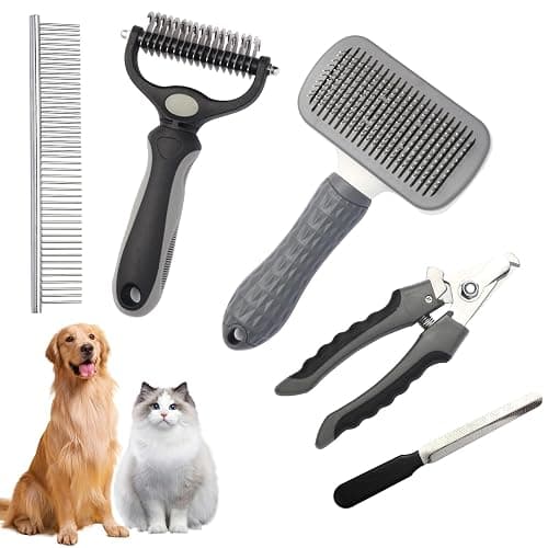 Dog Brush for Shedding,5 Pack Dog Grooming Kit,Dematting Comb,Dog Nail Clippers,Shedding Large Dog Brushes,Cat Brushes for Long Haired Cats,Cat comb,Dog Nail Trimmer - Image 1