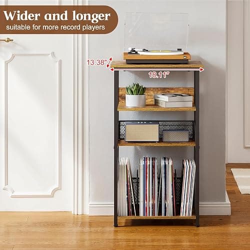 Huxitocan Record Player Stand with Storage Up to 100 Albums and 40 CDs, 4 Tier Vinyl Record Storage for Living Room, Turntable Stand with Record Holder & Display Shelf thumbnail 2