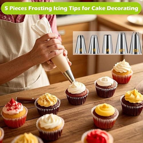 Suuker Large Piping Tips Set, Stainless Steel Cake Decorating Tips, 5 Pieces Frosting Icing Tips for Cake Decorating, Cupcakes, Cookie (1A 1E 1C 9FT 356) thumbnail 2