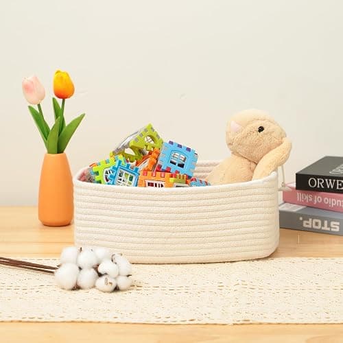 MiniArk Small Storage Baskets for Organizing | Closet Organizer Bins | Shelf Toy Basket | Woven Rope Baskets | Cube Decorative Box | Shallow Basket | 11.5x7.5x4.7” | 3 Packs Off White thumbnail 5