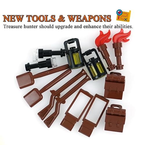 BroTex Pirates Treasure Chest Money Dollars, Silver Golden Gems Crystals Bag Torch Cannon Bricks Accessories Pack, Building Blocks Toys thumbnail 2