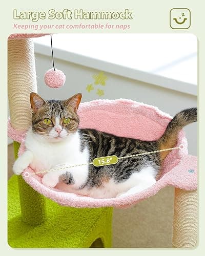 MUTTROS Flower Cat Tree with Large Metal Frame Hammock, 35" Cute Cat Tower with Sisal Scratching Posts for Small Indoor Cats, Cat Condo with Pink Top Perch for Kittens, Pink thumbnail 4