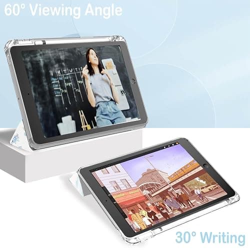 Feams for iPad 9th Generation Case, Trifold iPad 10.2 Case Clear Back Cover with Pencil Holder & Auto Sleep/Wake for iPad 9th/8th/7th Generation 2021/2020/2019, Blue Blossom thumbnail 6