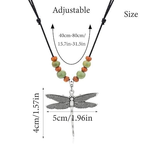 Sanyaa Silver Dragonfly Boho Hippie Necklace Renaissance whimsical Adjustable Cord Statement Jewelry for Women thumbnail 5
