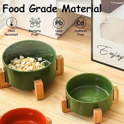Petygooing Ceramic Dog Bowl Set with Stand, Cat & Dog Food and Water Bowls, Medium Size - Anti-Slip Set of 2 - 28 OZ /3.6 Cups - Rust Green thumbnail 4
