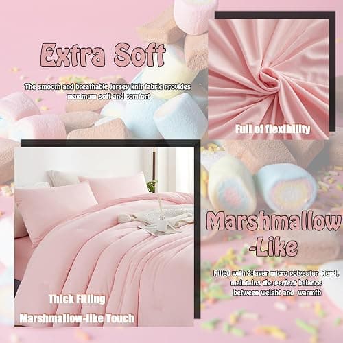 Doimier King Size Comforter Set with Sheets, 4 PCS Super Soft Marshmallow Comforter, Pink Bed Set (1 Fluffy Comforter 1 Deep Pocket Fitted Sheet 2 Pillow Shams), Lightweight for All Seasons thumbnail 3