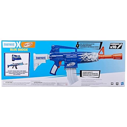 Nerf Fortnite Blue Shock Blaster, 10-Dart Clip, 10 Elite Nerf Darts, Includes Bonus Code to Unlock The Beat Wrap in The Game, Motorized Dart Blaster thumbnail 9