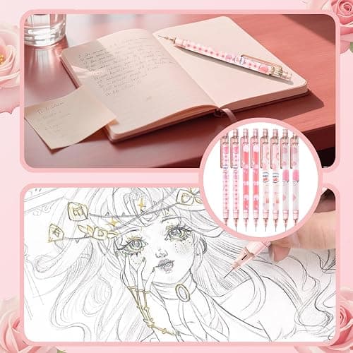 Mangpung Cute Pink Coquette Peach Mechanical Pencil Set Include 8Pcs Kawaii Mechanical Pencils,2 Tubes Mechanical Pencil Lead Refills,2Pcs Erasers,for Office School Supplies thumbnail 7