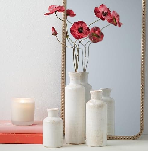 Sullivans White Ceramic Vase Set, Farmhouse Decor, Home Decorative Vase, Vases For Your Kitchen, Bedroom, Office, Living Room, Bathroom, & Shelf Centerpiece Table Decorations (CM2333) - Distressed White thumbnail 8