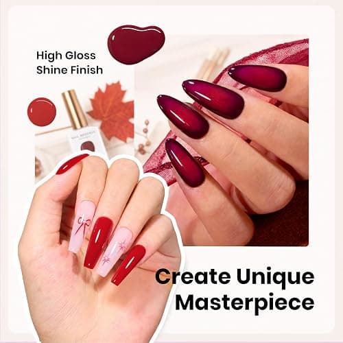 Beetles Fall Gel Polish Set, Burgundy Dark Red Brown Black Gray Colors,Hema-Free | 6 PCS 15ml Full Size Gel Nail Kit, Midnight Elegance, UV Nail Polish Color DIYManicure Home Salon thumbnail 4