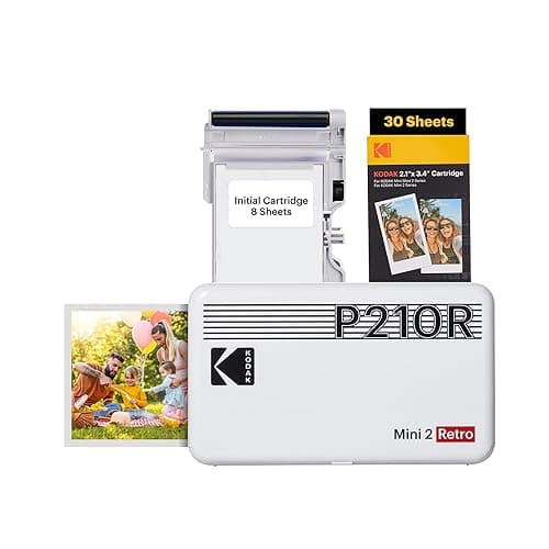 Kodak Mini 2 Retro 4PASS Portable Photo Printer, 2.1x3.4 inches, 38 Sheets Bundle, White