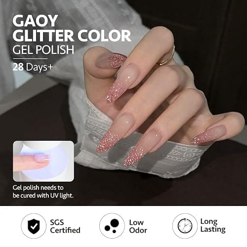 GAOY Reflective Glitter Gel Nail Polish Set, 6 Colors Red Pink Silver Holographic Sparkle Gel Kit, Soak Off UV Light Cure for Salon and Nail Art DIY at Home, Radiant Opulence thumbnail 6