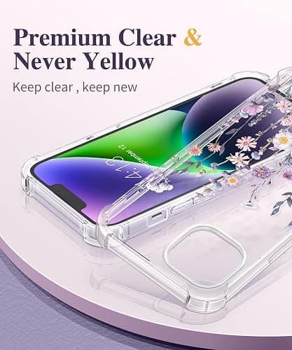 GVIEWIN for iPhone 14 Plus Case Floral, with Screen Protector+Camera Lens Protector,[Non Yellowing]Soft Shockproof Clear Phone Protective Cover Women, Flower Pattern Design 6.7"(Floratopia/Colorful) thumbnail 3