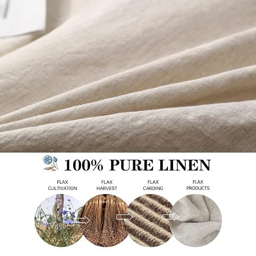 Simple&Opulence 100% Linen Duvet Cover Set, 3 Pieces Belgian Flax Breathable Bedding, Queen Size 88''x92'' (1 Comforter Cover+2 Pillowshams) with Tie Closure Style,Linen thumbnail 4