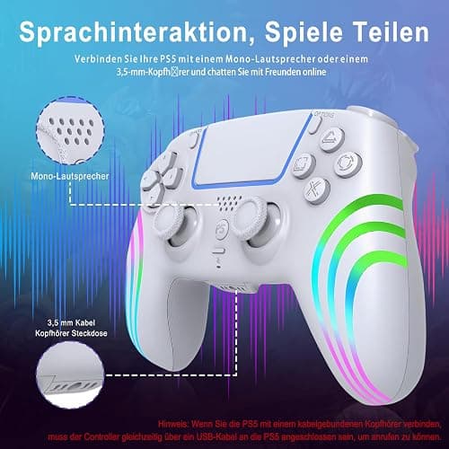 AriKroii Manette sans fil pour PS5/PS5 Slim/PS5 Pro, compatible PS5/Steam/PC avec tir continu turbo/fonction macro/fonction gyroscopique à double vibration/fonction gyroscopique à 6 axes (blanc) thumbnail 5