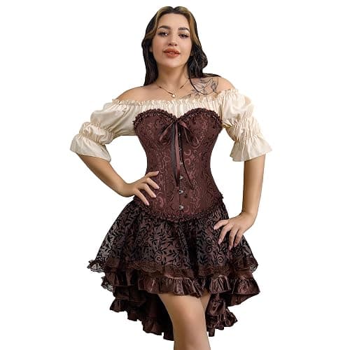 frawirshau Women's Lace Up Boned Overbust Corset Bustier Lingerie Bodyshaper Top thumbnail 6