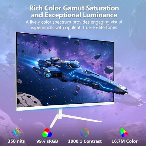 Z-Edge 24 inch 240Hz 165Hz Gaming Monitor, FHD 1080p, MPRT 1ms, IPS Monitor Gaming, 350nits, 16.7M Colors, 99% sRGB, UG24PJ Frameless Bezel, DP x1, HDMI x1(White) thumbnail 7
