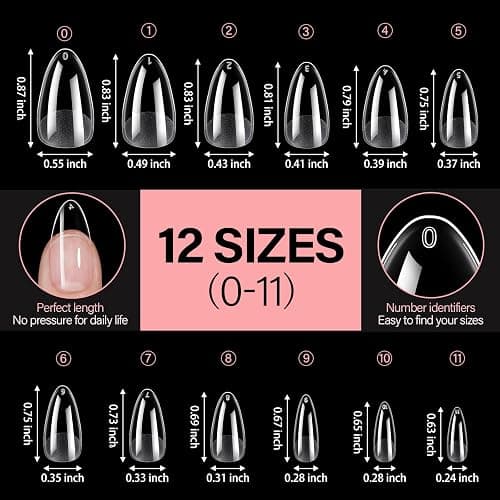 AILLSA Medium Almond Nail Tips Gel Half Matte Acrylic Nail Tips Clear Gelly Full Cover Pre-Filed Press on Nail tips Fake Nails For Extentions Manicure Salon Home DIY 216PCS 12 Sizes thumbnail 6