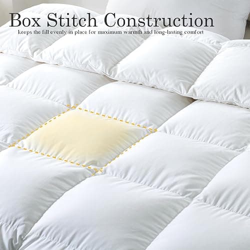 ELNIDO QUEEN® Feather Comforter Full Size, Filled with Feather and Downfiber, Luxurious All Season Fluffy Duvet Insert, Ultra Soft Hotel Collection 100% Cotton Cover Bed Comforter, White 82x86 Inch thumbnail 6