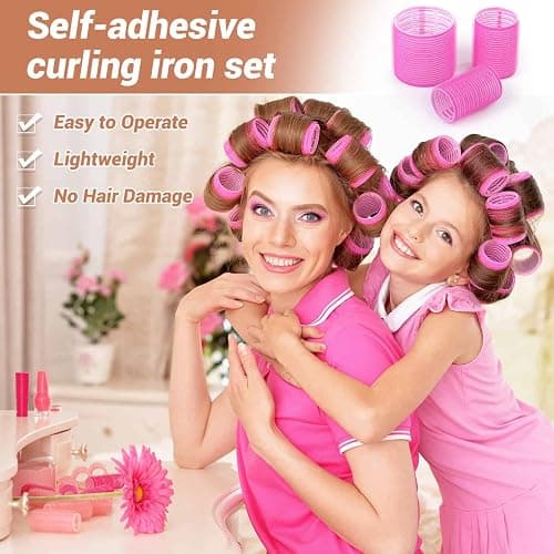 Self Grip Hair Rollers Curlers Set - 24 Pieces with 3 Sizes (4 Jumbo, 4 Large, 4 Medium) and 12 Clips for Volume on Long, Short, Thick, or Fine Hair - 24 Pieces Rose Red Set thumbnail 4