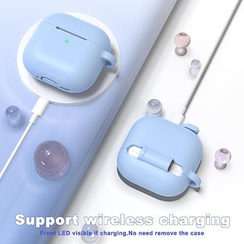 MHYALUDO for AirPods 4th Generation Case Cover 2024, Military Grade Soft Silicone Shock-Absorbing for AirPods 4 Case with Keychain & Cleaning kit, Sky Blue thumbnail 6